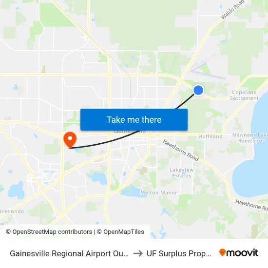 Gainesville Regional Airport Outbound to UF Surplus Properties map