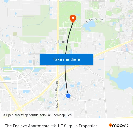 The Enclave Apartments to UF Surplus Properties map