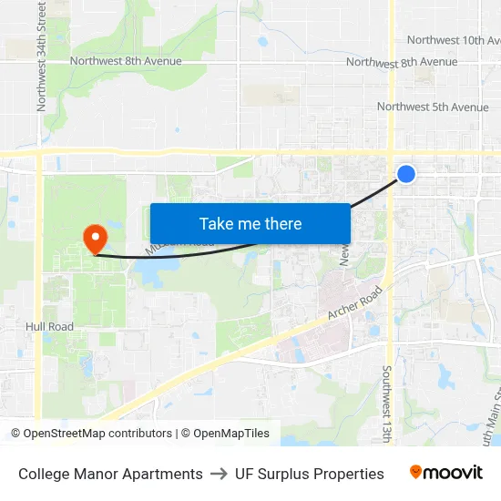 College Manor Apartments to UF Surplus Properties map
