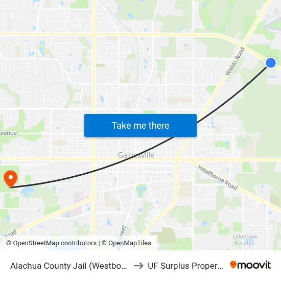 Alachua County Jail (Westbound) to UF Surplus Properties map