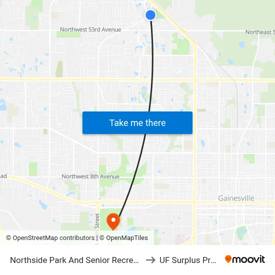Northside Park And Senior Recreational Center to UF Surplus Properties map