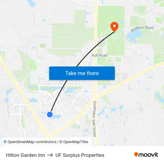 Hilton Garden Inn to UF Surplus Properties map