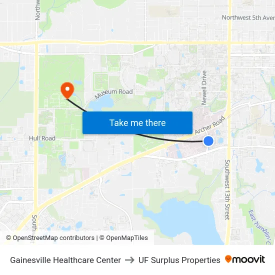 Gainesville Healthcare Center to UF Surplus Properties map
