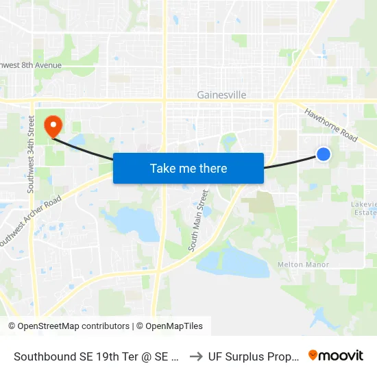 Southbound SE 19th Ter @ SE 12th Ave to UF Surplus Properties map