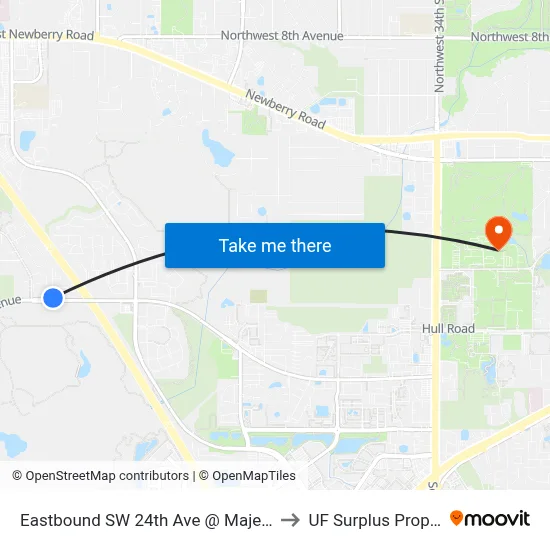 Eastbound SW 24th Ave @ Majestic Oaks to UF Surplus Properties map