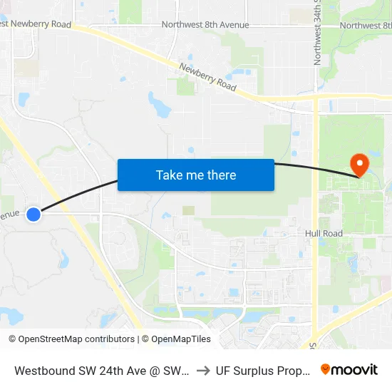 Westbound SW 24th Ave @ SW 61st St to UF Surplus Properties map