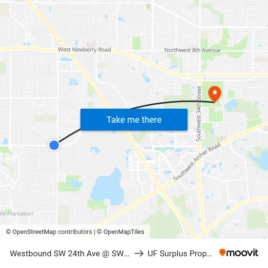 Westbound SW 24th Ave @ SW 75th St to UF Surplus Properties map