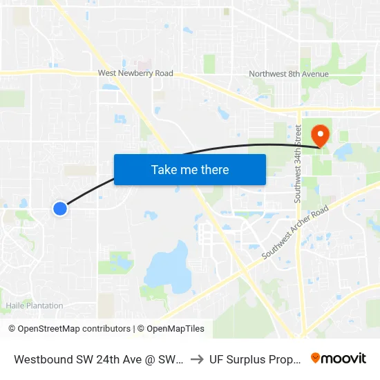 Westbound SW 24th Ave @ SW 84th St to UF Surplus Properties map