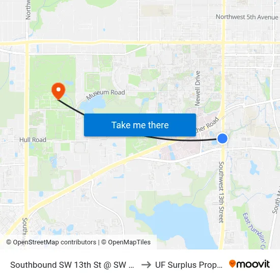 Southbound SW 13th St @ SW 14th Ave to UF Surplus Properties map