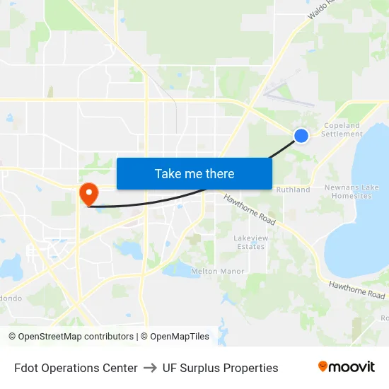 Fdot Operations Center to UF Surplus Properties map