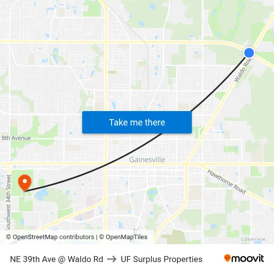 NE 39th Ave @ Waldo Rd to UF Surplus Properties map
