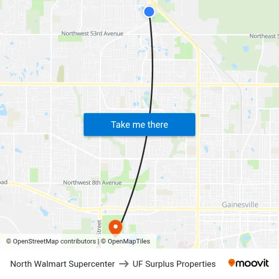 North Walmart Supercenter to UF Surplus Properties map