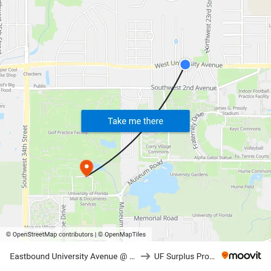 Eastbound University Avenue @ SW 23rd Dr to UF Surplus Properties map