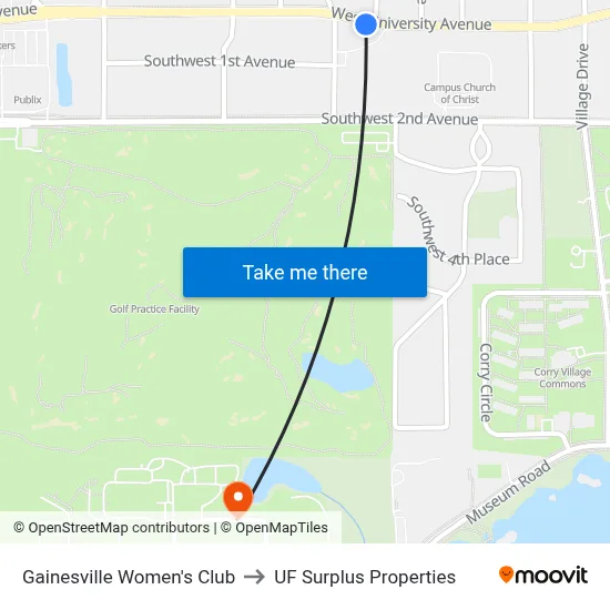 Gainesville Women's Club to UF Surplus Properties map