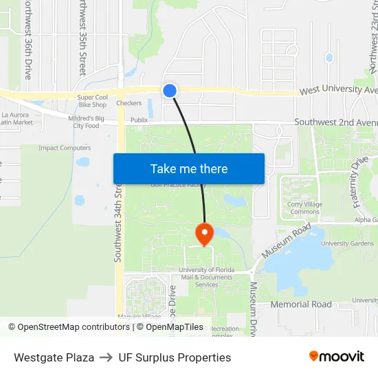 Westgate Plaza to UF Surplus Properties map