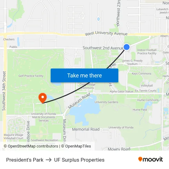 President's Park to UF Surplus Properties map