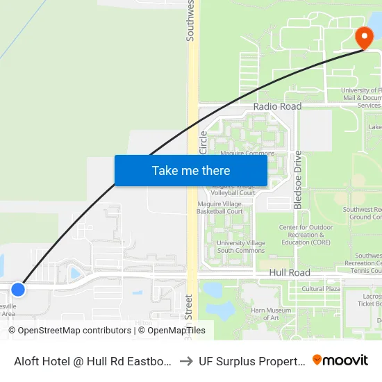 Aloft Hotel @ Hull Rd Eastbound to UF Surplus Properties map