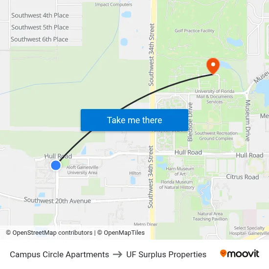 Campus Circle Apartments to UF Surplus Properties map
