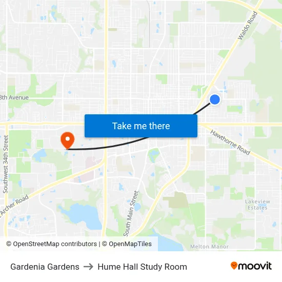 Gardenia Gardens to Hume Hall Study Room map