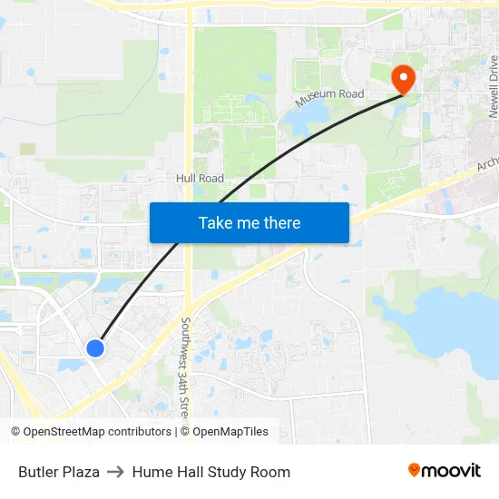 Butler Plaza to Hume Hall Study Room map