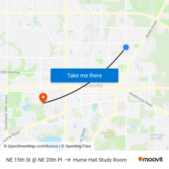 NE 15th St @ NE 20th Pl to Hume Hall Study Room map