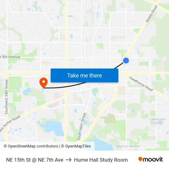 NE 15th St @ NE 7th Ave to Hume Hall Study Room map