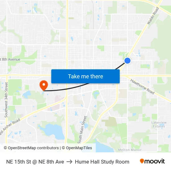 NE 15th St @ NE 8th Ave to Hume Hall Study Room map