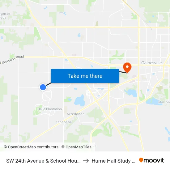 SW 24th Avenue & School House Road to Hume Hall Study Room map