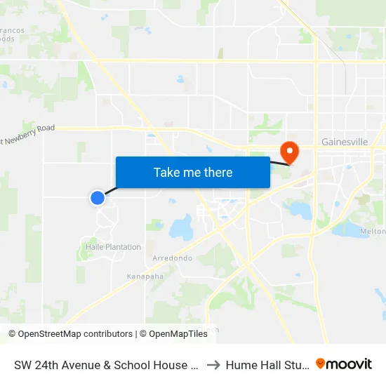 SW 24th Avenue & School House Road (Eastbound) to Hume Hall Study Room map