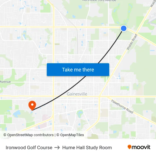 Ironwood Golf Course to Hume Hall Study Room map