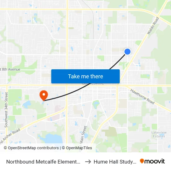 Northbound Metcalfe Elementary School to Hume Hall Study Room map