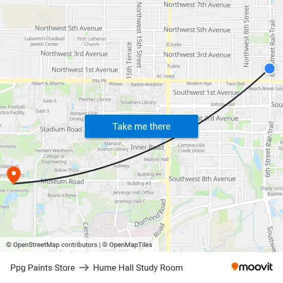 Ppg Paints Store to Hume Hall Study Room map