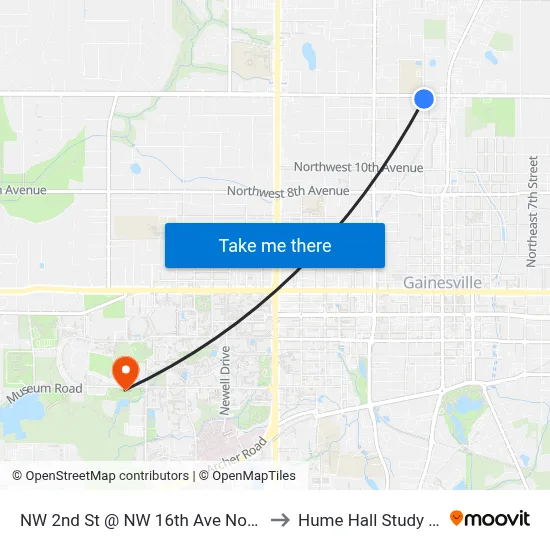 NW 2nd St @ NW 16th Ave Northbound to Hume Hall Study Room map