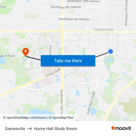 Gainesville to Hume Hall Study Room map