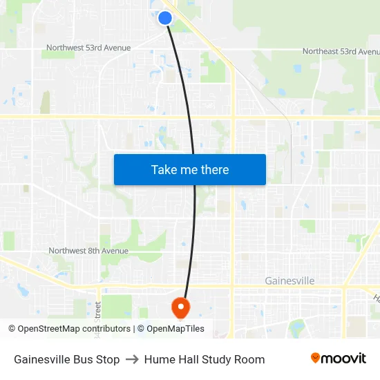Gainesville Bus Stop to Hume Hall Study Room map
