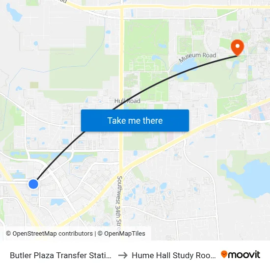 Butler Plaza Transfer Station to Hume Hall Study Room map