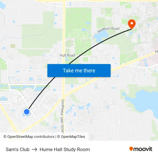 Sam's Club to Hume Hall Study Room map