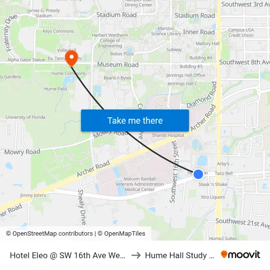 Hotel Eleo @ SW 16th Ave Westbound to Hume Hall Study Room map
