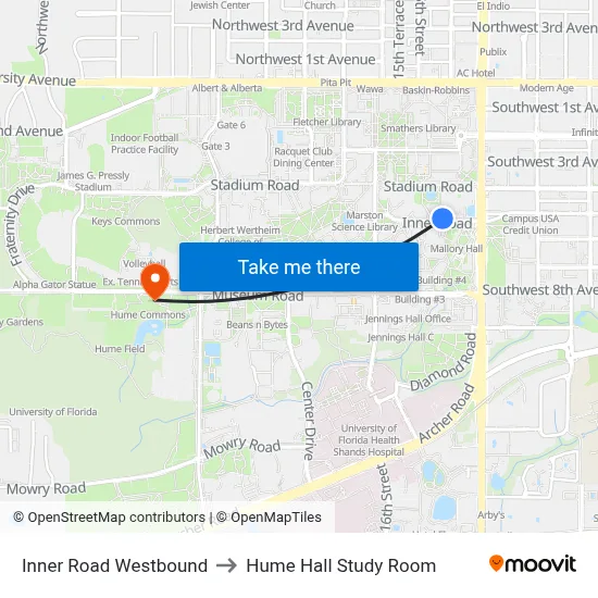 Inner Road Westbound to Hume Hall Study Room map