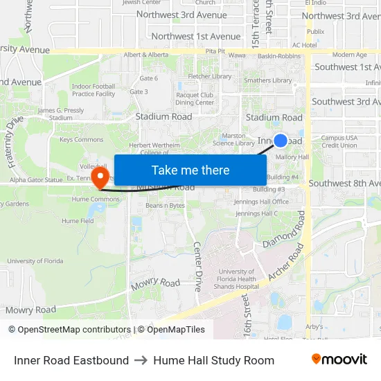 Inner Road Eastbound to Hume Hall Study Room map