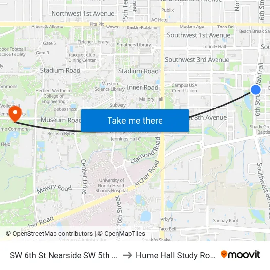 SW 6th St Nearside SW 5th Ave to Hume Hall Study Room map