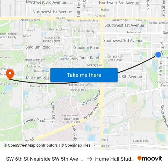 SW 6th St Nearside SW 5th Ave (Southbound) to Hume Hall Study Room map