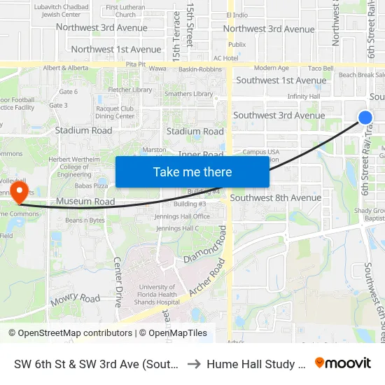 SW 6th St & SW 3rd Ave (Southbound) to Hume Hall Study Room map