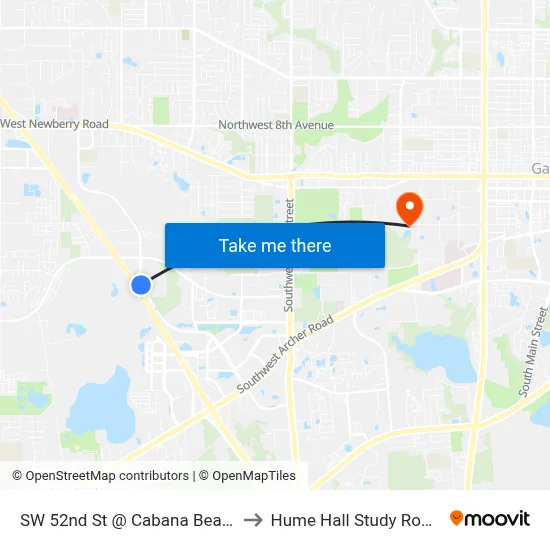 SW 52nd St @ Cabana Beach to Hume Hall Study Room map