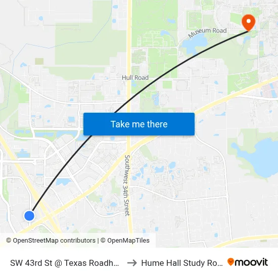 SW 43rd St @ Texas Roadhouse to Hume Hall Study Room map