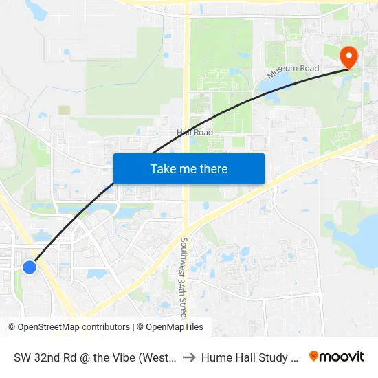 SW 32nd Rd @ the Vibe (Westbound) to Hume Hall Study Room map