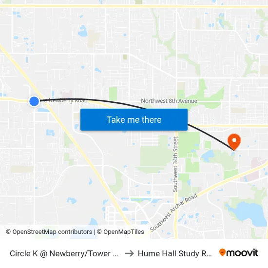 Circle K @ Newberry/Tower Road to Hume Hall Study Room map