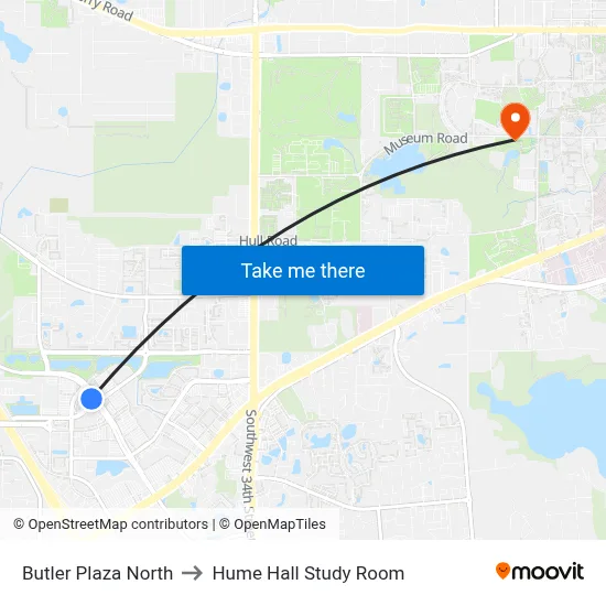 Butler Plaza North to Hume Hall Study Room map