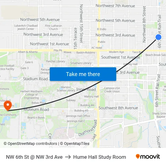 NW 6th St @ NW 3rd Ave to Hume Hall Study Room map