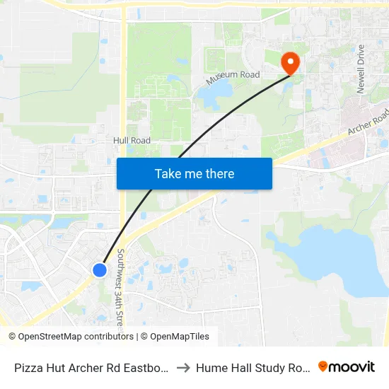 Pizza Hut Archer Rd Eastbound to Hume Hall Study Room map